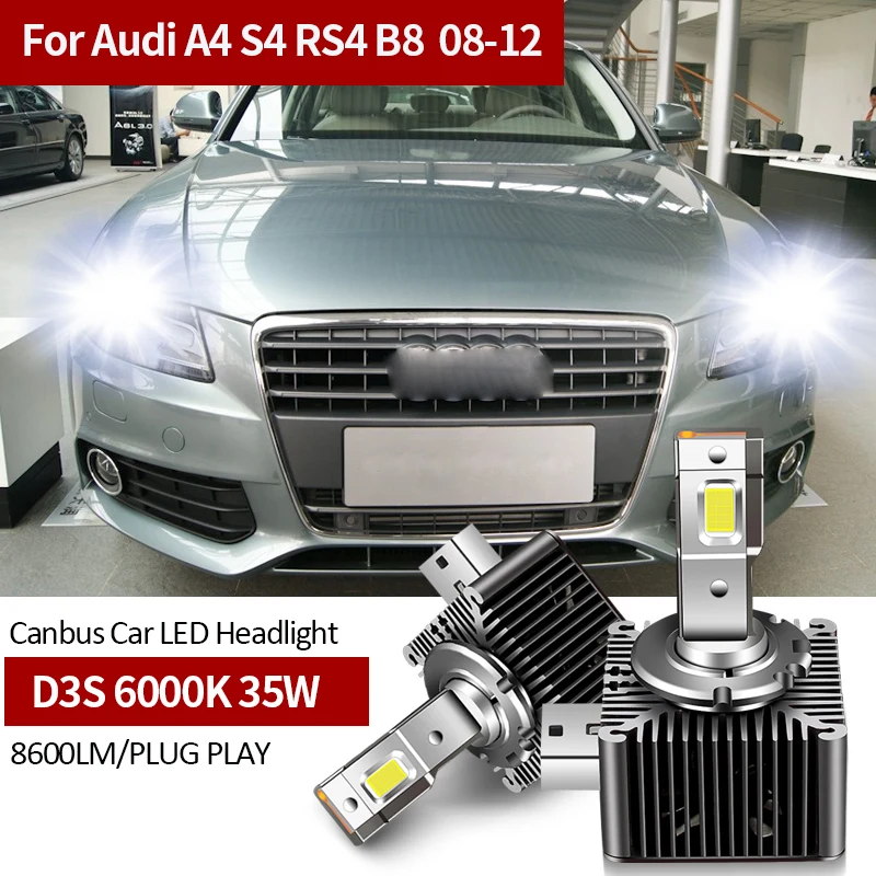 For Audi A4 S4 RS4 B8 2008 2009 2010 2011 2012 35W D3S Canbus Car LED Headlight Bulbs Replacement Original Xenon HID Bulb White