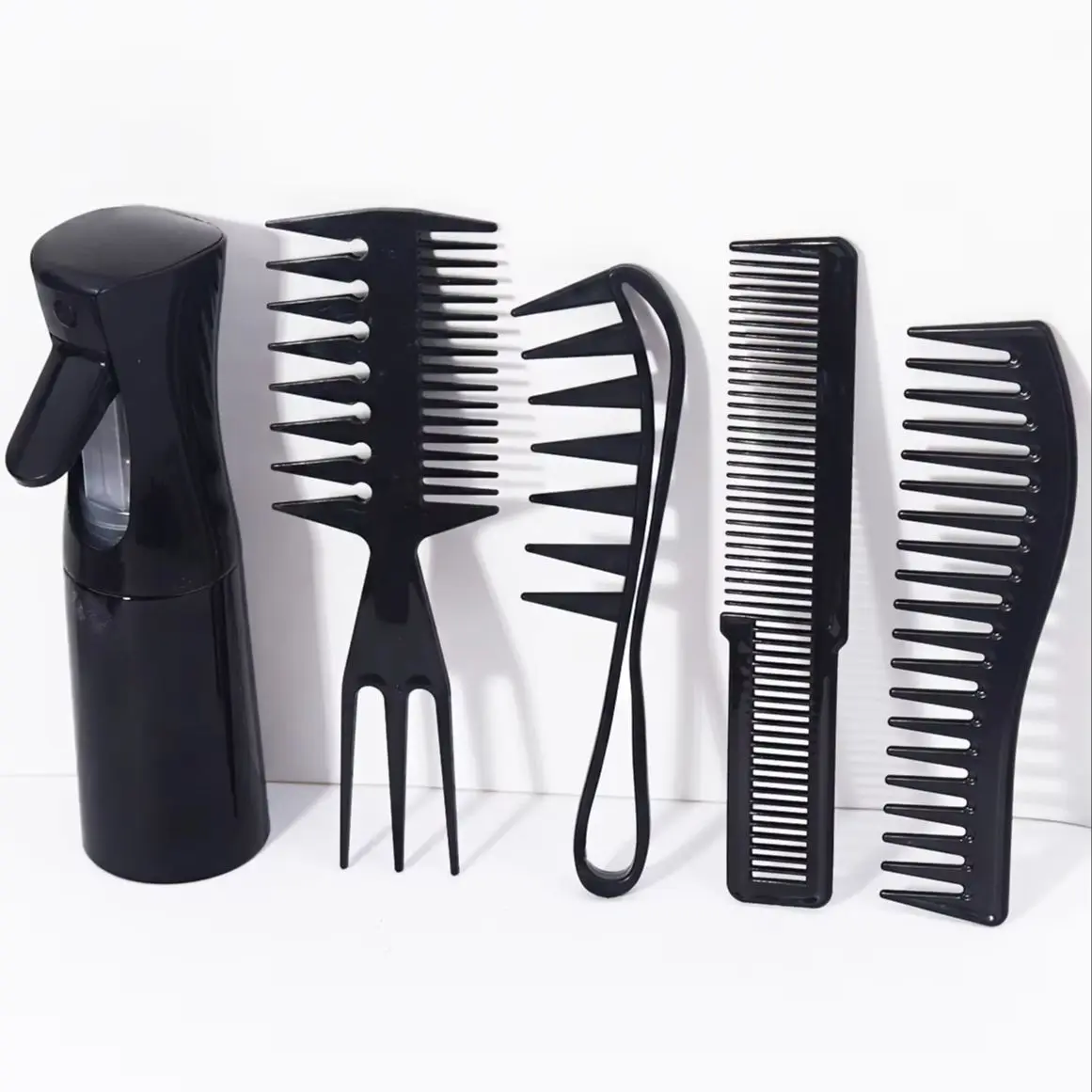 5pcs hairdressing comb set, delicate spray bottle, wide tooth handle comb, dry and wet dual-use, Special for Real Hair Wigs