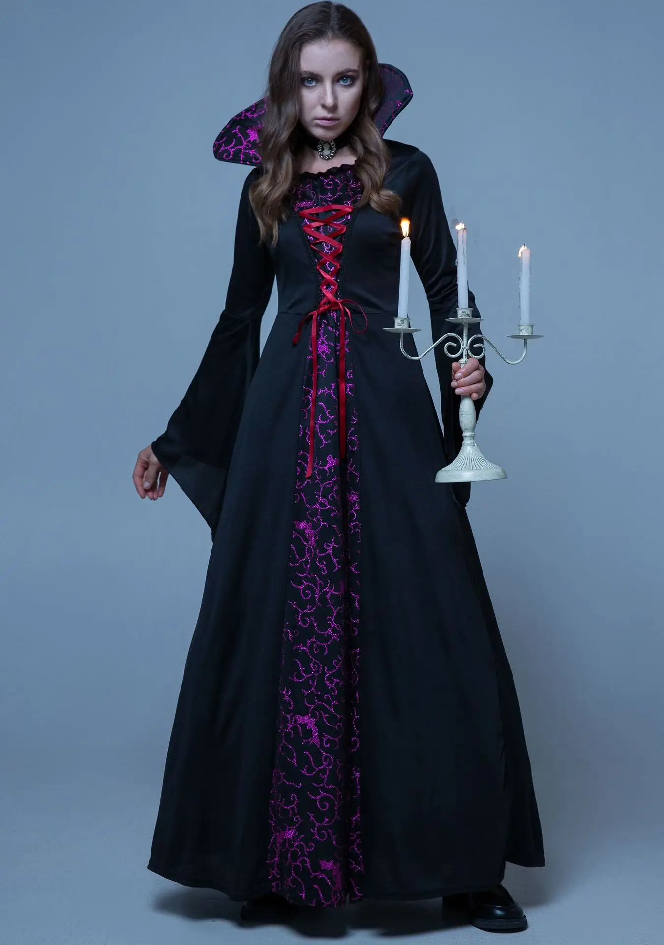 Vestido Retro gótico de corte Medieval para Halloween, Túnica de vampiro, disfraz de Reina