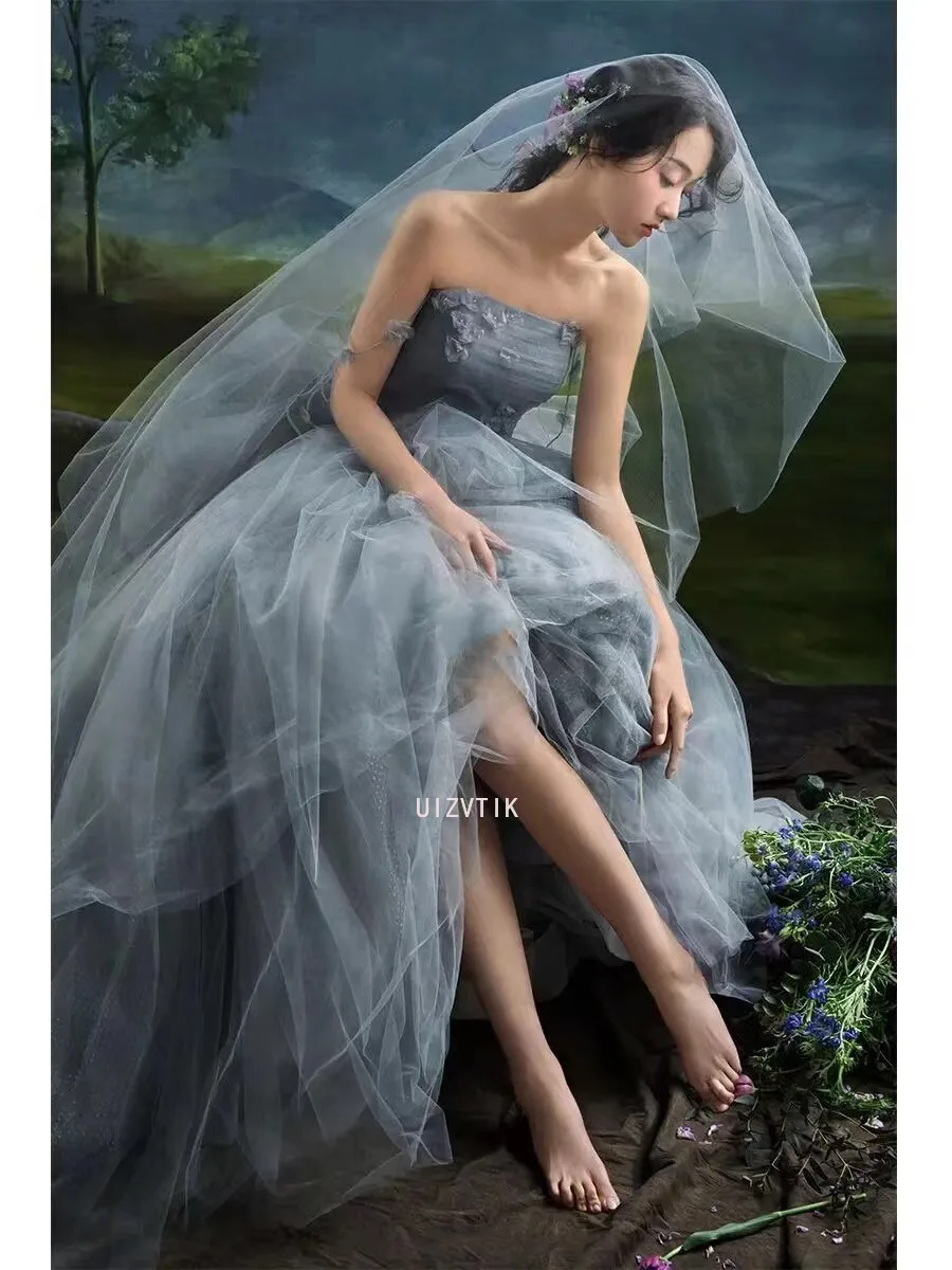 Leichtes Luxus-Hochzeitskleid für Damen, schulterfrei, sexy, trägerlos, elegante Spitze, Bankettkleid, Abendkleider für Frauen, Vestidos