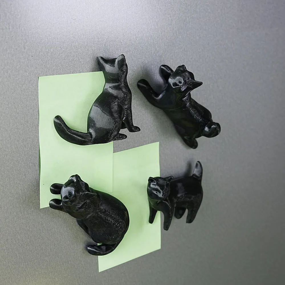 Cat Shaped Magnets 4pcs for Fridge Magnetic Board Office Desk Lying Standing Sitting Stretching Pose Resin PVC Matte White Black