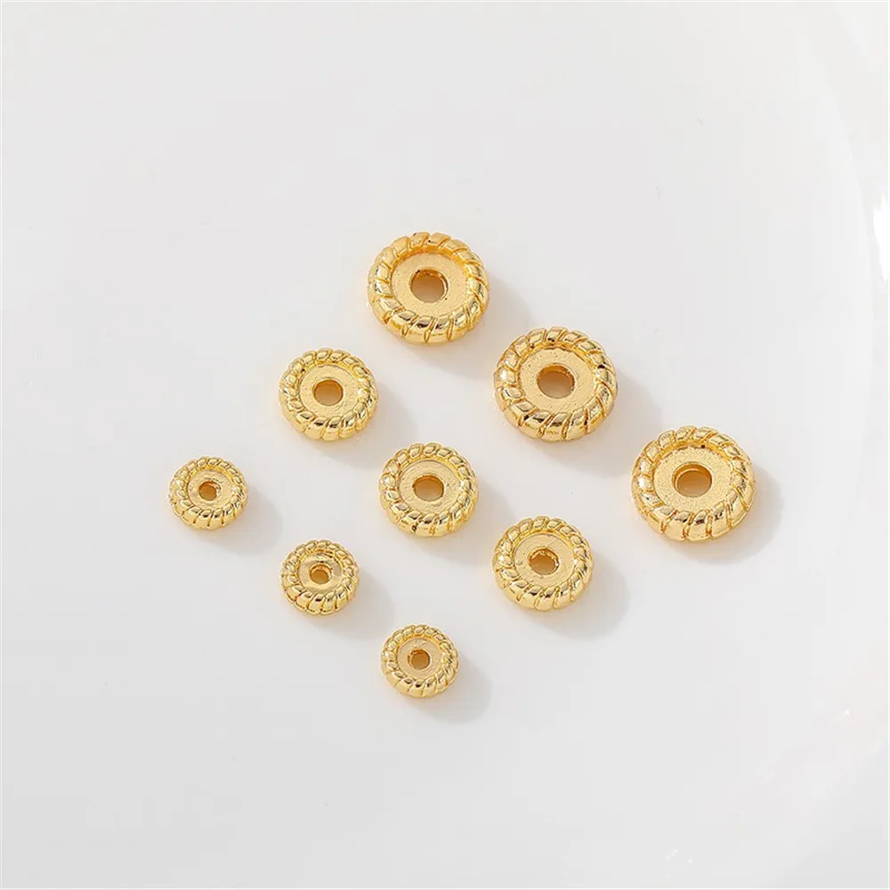 14K Banhado a Ouro Threaded Roda Bead, Solto Spacer, Handmade DIY, Pulseira Frisada, Colar, Jóias Material Acessórios