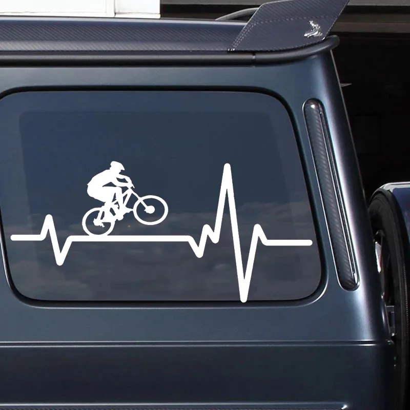 Cyclist Heartbeat Vinyl Car Sticker Mountain Bike Rider Decal Bike Lover Auto Exterior Mod Accessories Sticker