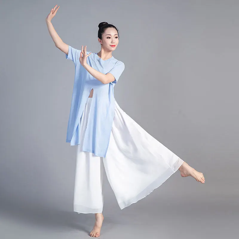 Modern Dance Women Dancing Pant For Women Classical Dance Chinese Folk Dance Practice Loose Pant Long Chiffon Wide Leg Pants