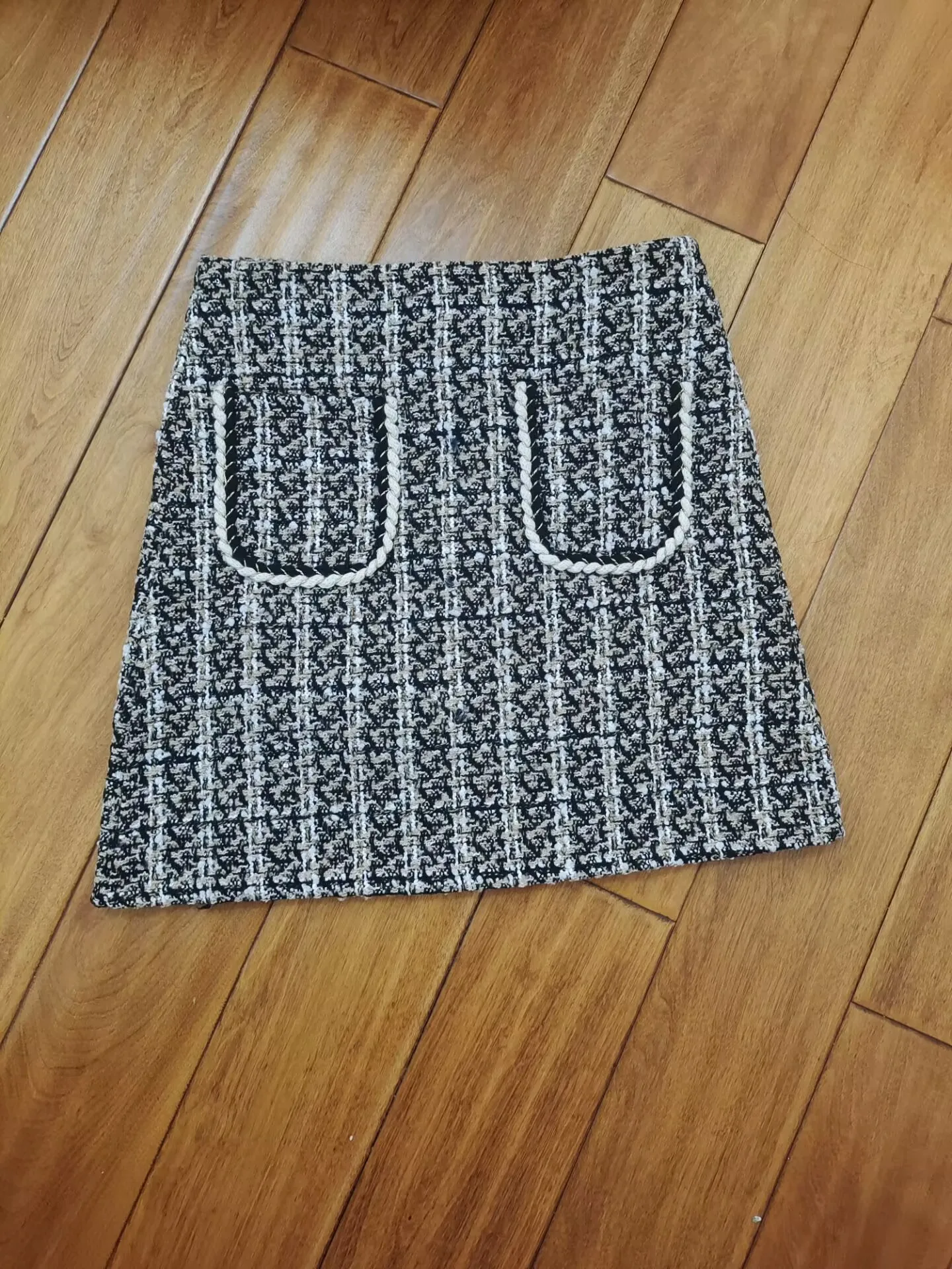 

White Plaid Tweed Skirt Women with Free Belt Big Discount Short High Waist Skirts Female
