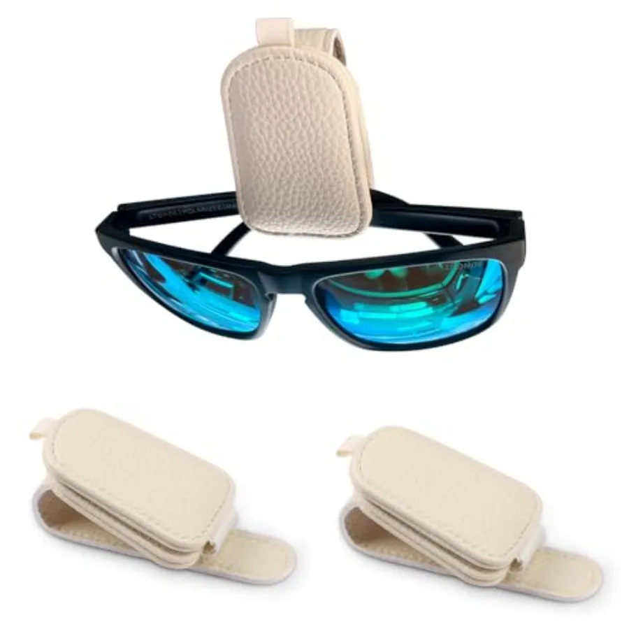 

2 Pack Sunglass Holder for Car, Magnetic Leather Sunglasses Holder and Ticket Card Clip, Universal for Different Size Glasses,