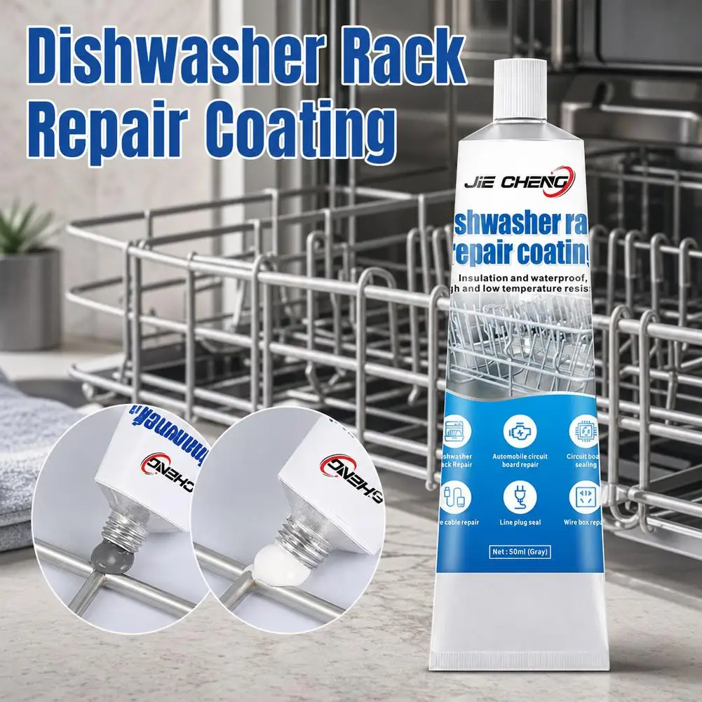 50ml Dishwasher Rack Repair Coating Glue Anti Rust Waterproof Paint With Scraper Tip For Kitchen Appliance Metal Rack Fix