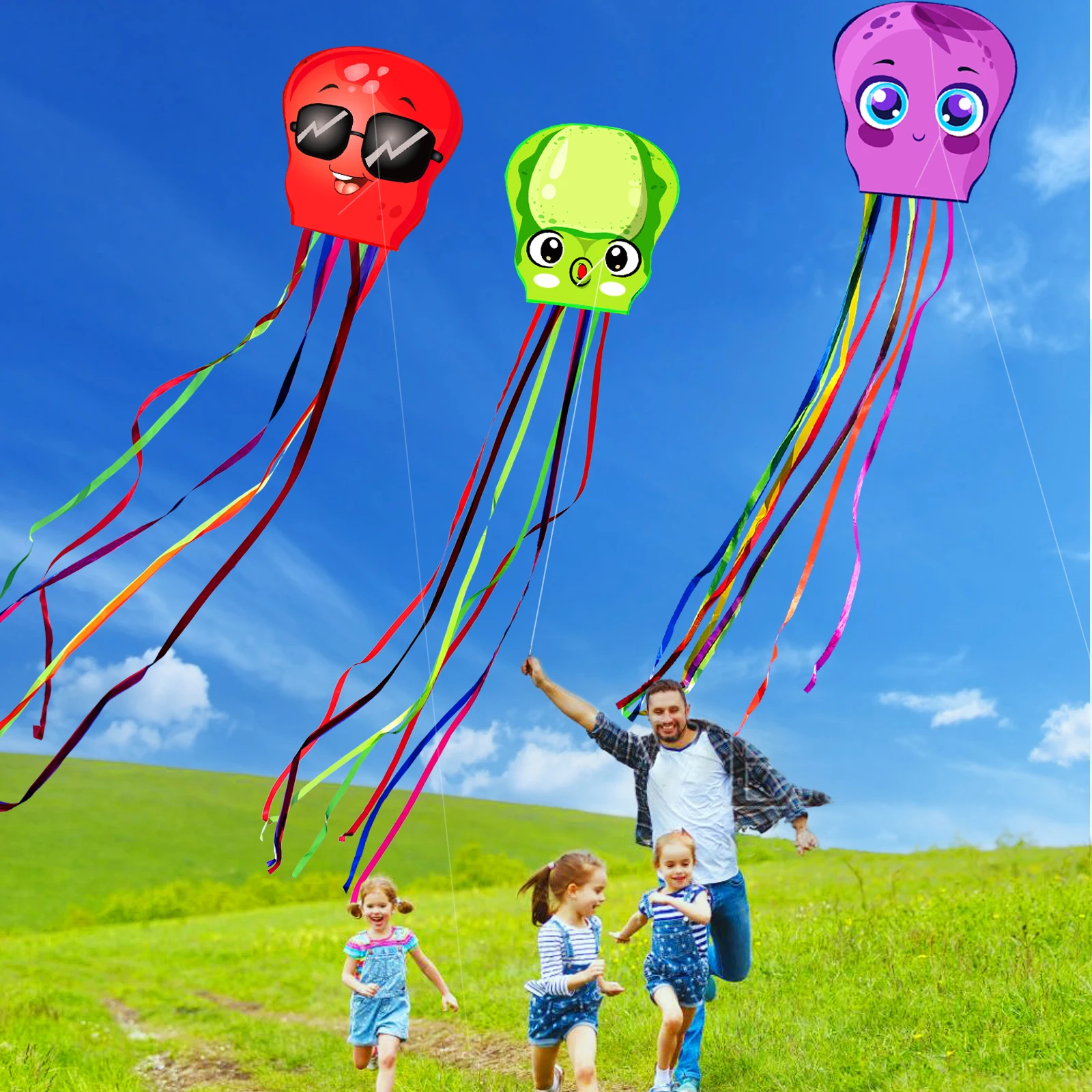 New Outdoor Fun Sports High Quality Cute Octopus Kite  With Handle And Line Good  Flying  For Kids