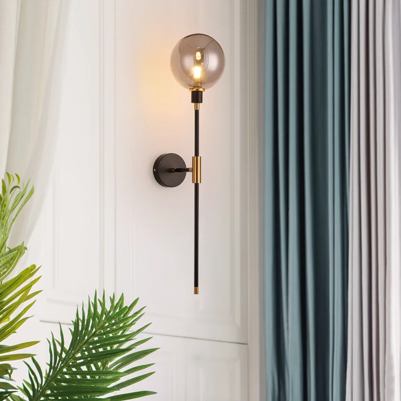 Modern Led Magic Bean Wall Lamp Black Iron Glass Ball Wall Light For Living Room Bedroom Loft Decor Nordic Home Bedside Fixtures