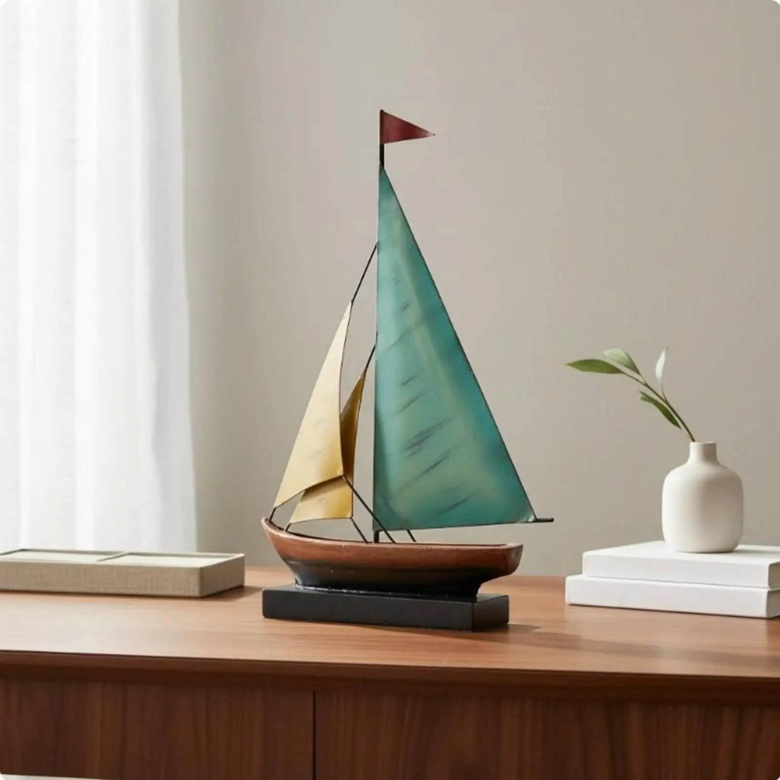 Minimalist Iron Sailboat Figurine Nautical Decoration for House Luxury Sea Room Tabletop Ship Model