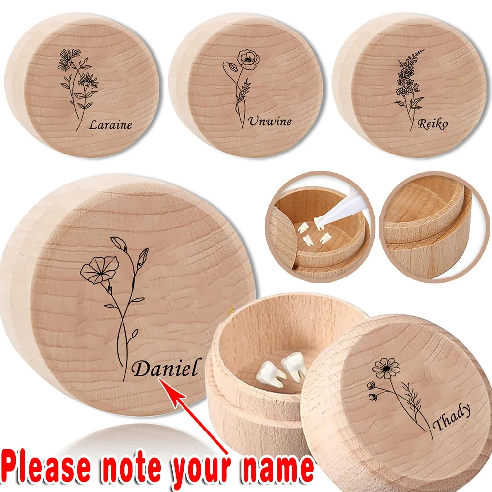 Customized Name Tooth Memory Organizer Wooden Keepsake Box Storage Case Cord Holder Multifunctional Souvenir Custom Engraved DIY