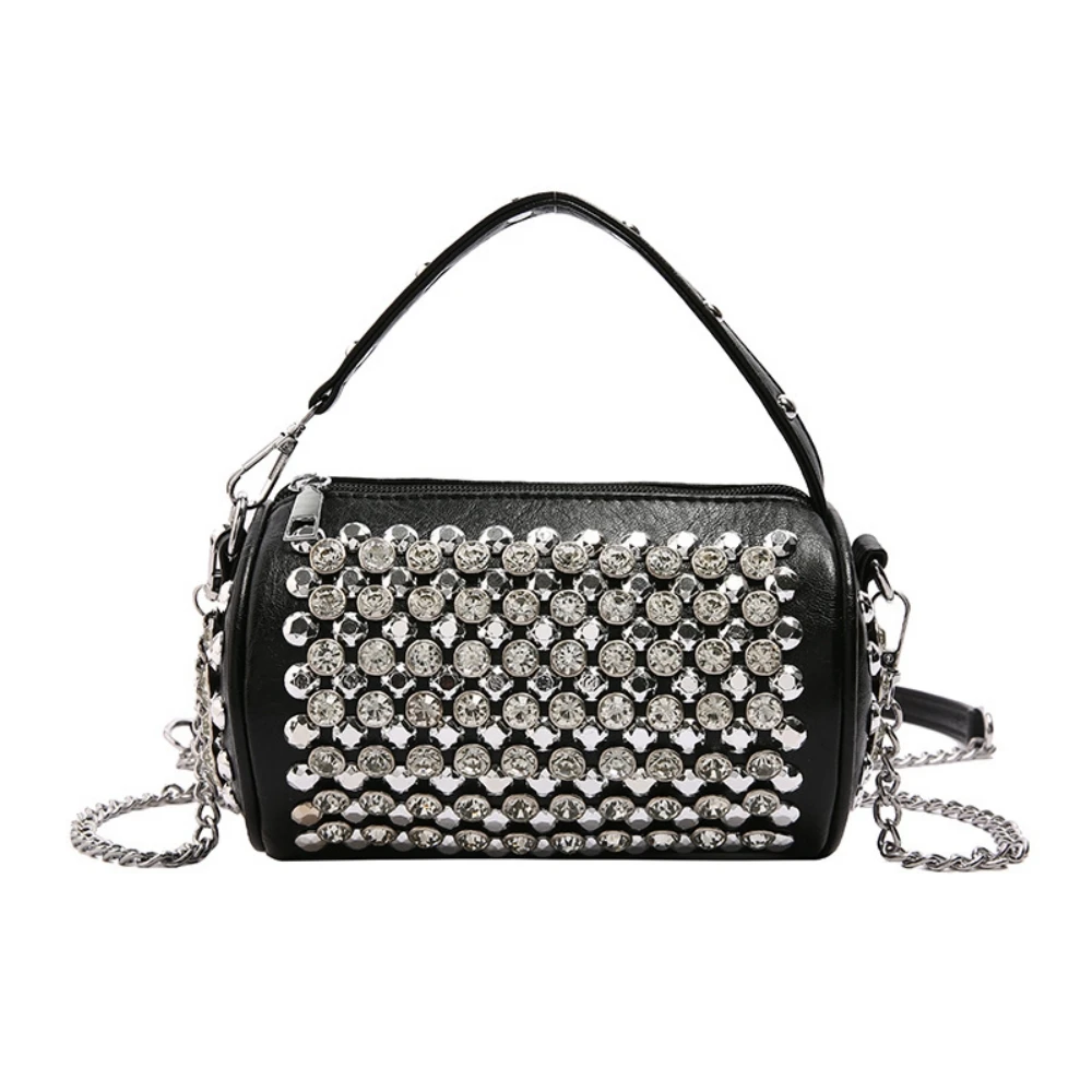 

Women's Trendy Bag Studded PU Round Bag Cylinder Bag Fashionable Handheld Crossbody Personalized Popular Style Bag