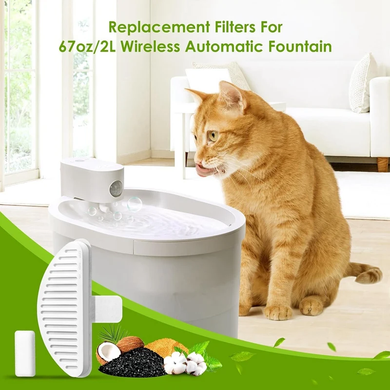 Cat Fountain Filters, 3 Pack Replacement Filters & 6 Pack Replacement Filter Sponges For 67Oz/2L Automatic Pet Fountain Parts