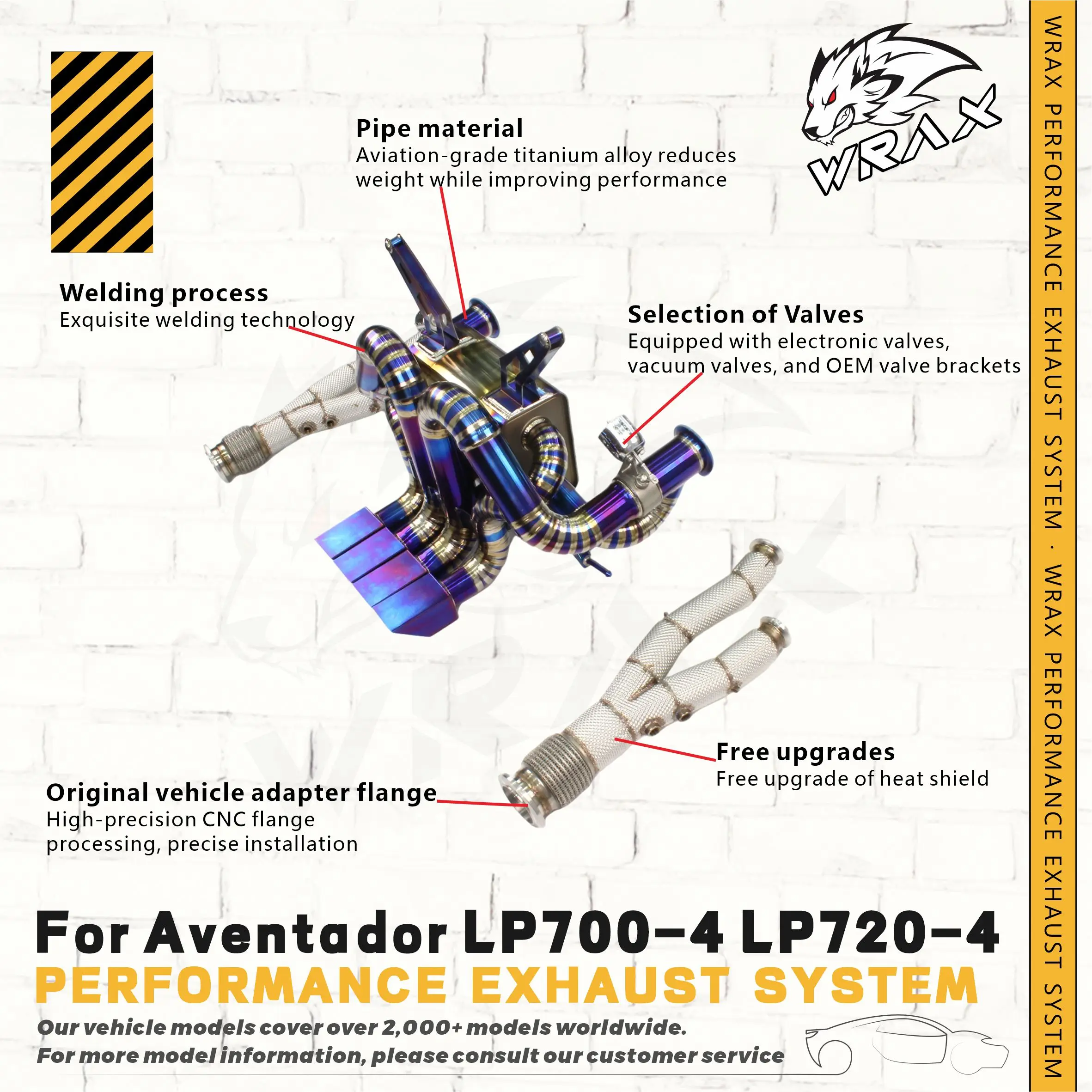 

WRAX High Perf SUS304 Catless Downpipe + Titanium Catback - Supercar Track Sound Exhaust Direct Fit Lamborghini Aventador LP700-