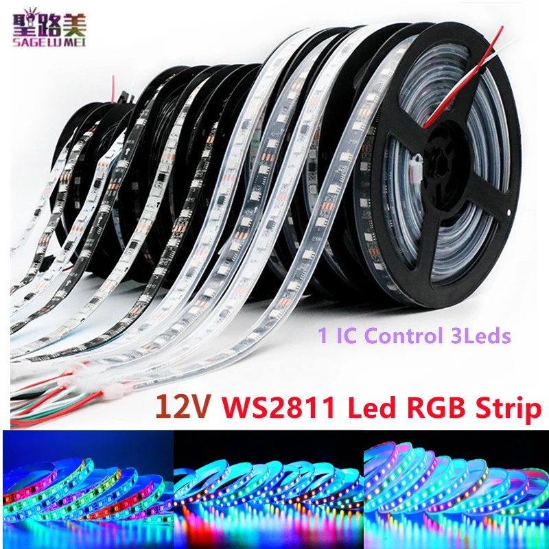 DC12V WS2811 Led RGB Strip SMB5050 1Ic Control 3led Individually Addressable Full Color Flexible Led Pixels Strip for Home Decor