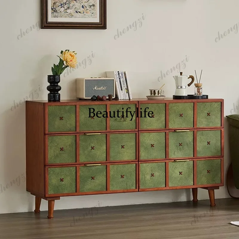 Solid wood medieval style chest cabinet household floor storage bedroom medieval living room art side cabinet complete storage