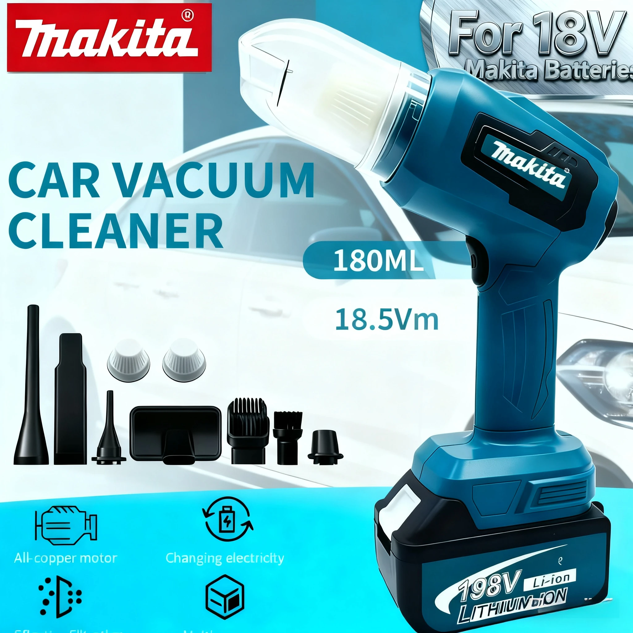 

Мини-автомобильный пылесос Makita, многофункциональный ручной перезаряжаемый электроинструмент, пылесборник для аккумулятора 18 В, беспроводной