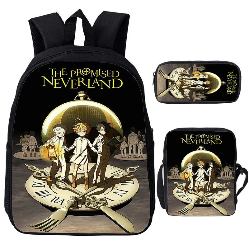 A Prometida Neverland Mochila Infantil, Sacos Escolares Anime para Meninos e Meninas, Mochila para Adolescentes, Mochila de Ombro, Mochila de Viagem, 3 Set