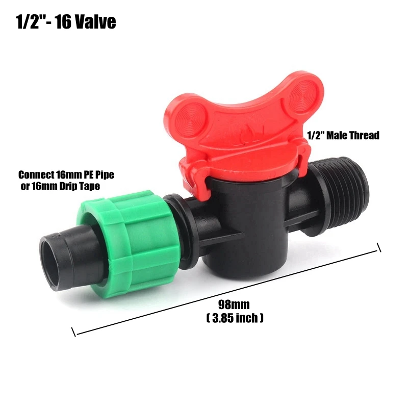 5Pcs/Lot 16mm Micro Irrigation Drip Tape Connectors Thread Locked Shut-Off Valve Elbow Tee Agricultural Drip Irrigation Fittings