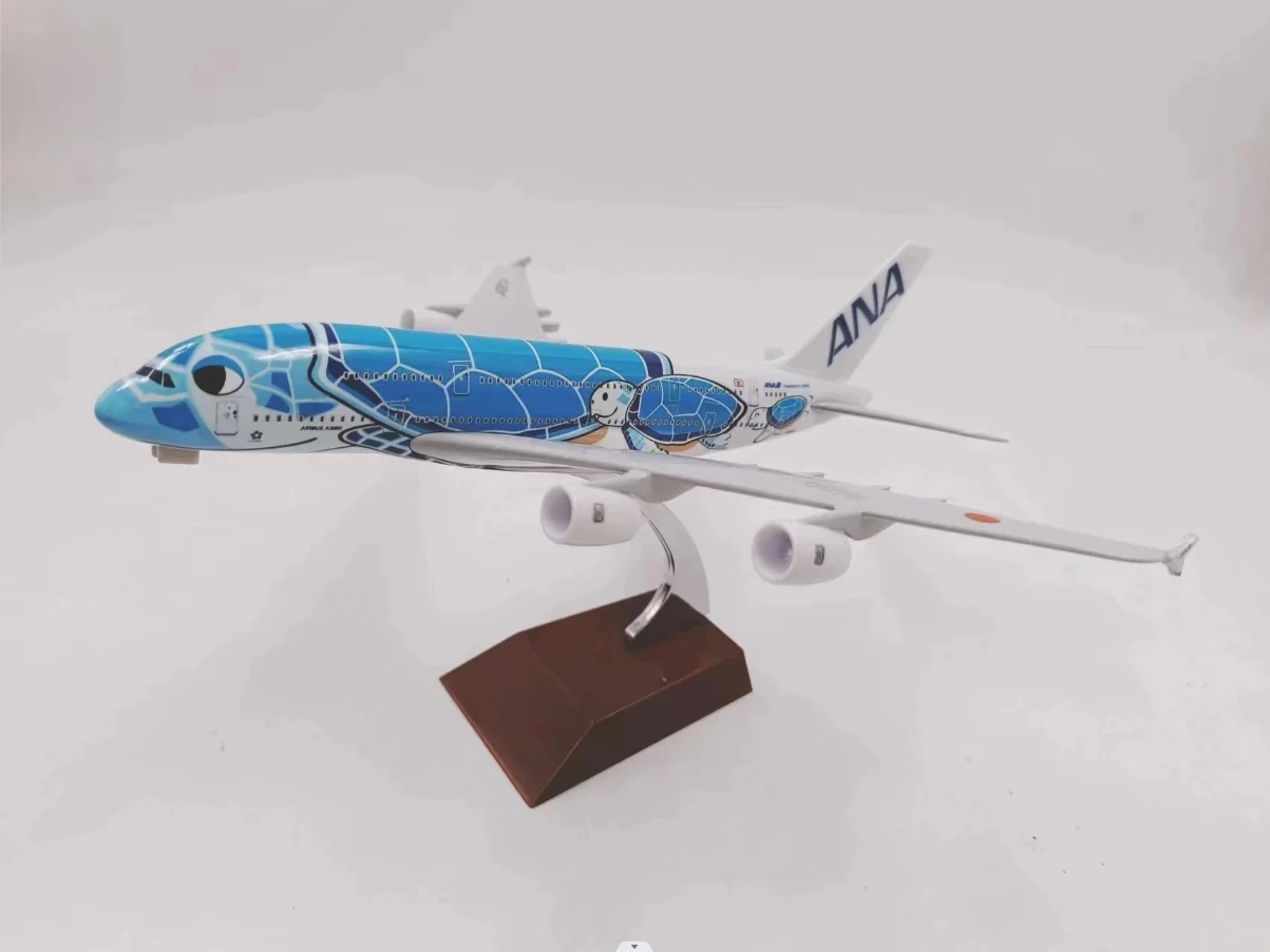 20 cm Air Japan ANA Airlines Flugzeug Modell Spielzeug Grün Cartoon Meeresschildkröte Airbus 380 A380 Airways Metalllegierung Druckguss Flugzeug – Detail 11