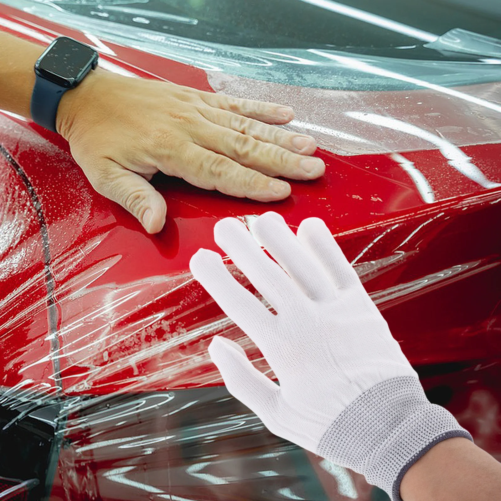1 زوج أدوات السيارة غير مرئية واضح جسم السيارة فيلم قفازات فائقة اللصق قابلة لإعادة الاستخدام قفازات العمل لحماية تغليف السيارة #6