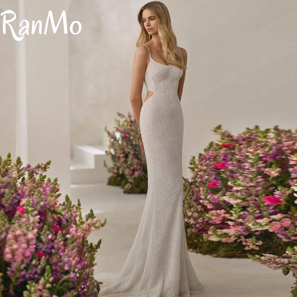 

Ranmo New 2025 White Mermaid Wedding Dress Spaghetti Strap Sleeveless Lace Wedding Gowns Luxury Boho Bridal Dress Customised