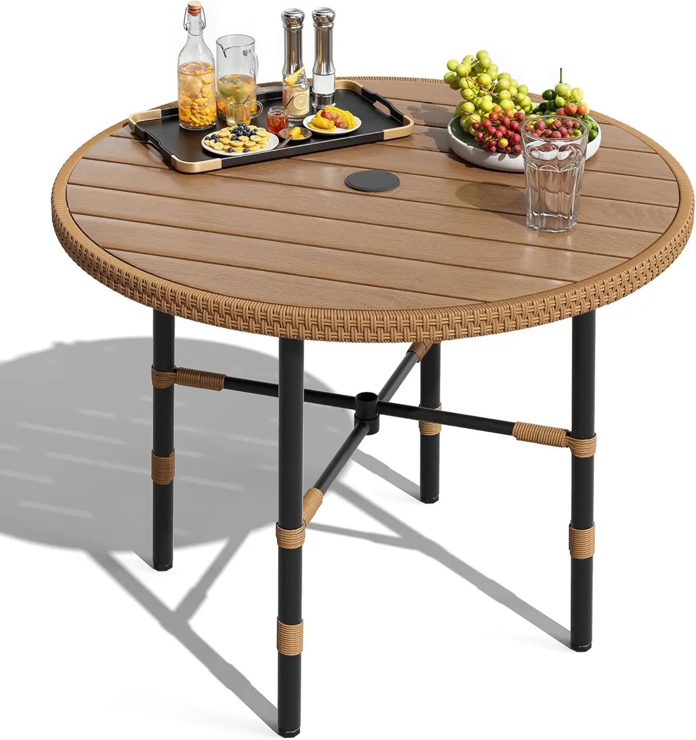 

Outdoor Patio Dining Table Round for 4 35.4" Outdoor Tables with Umbrella Hole & Adjustable Levelers All-Weather Bistro