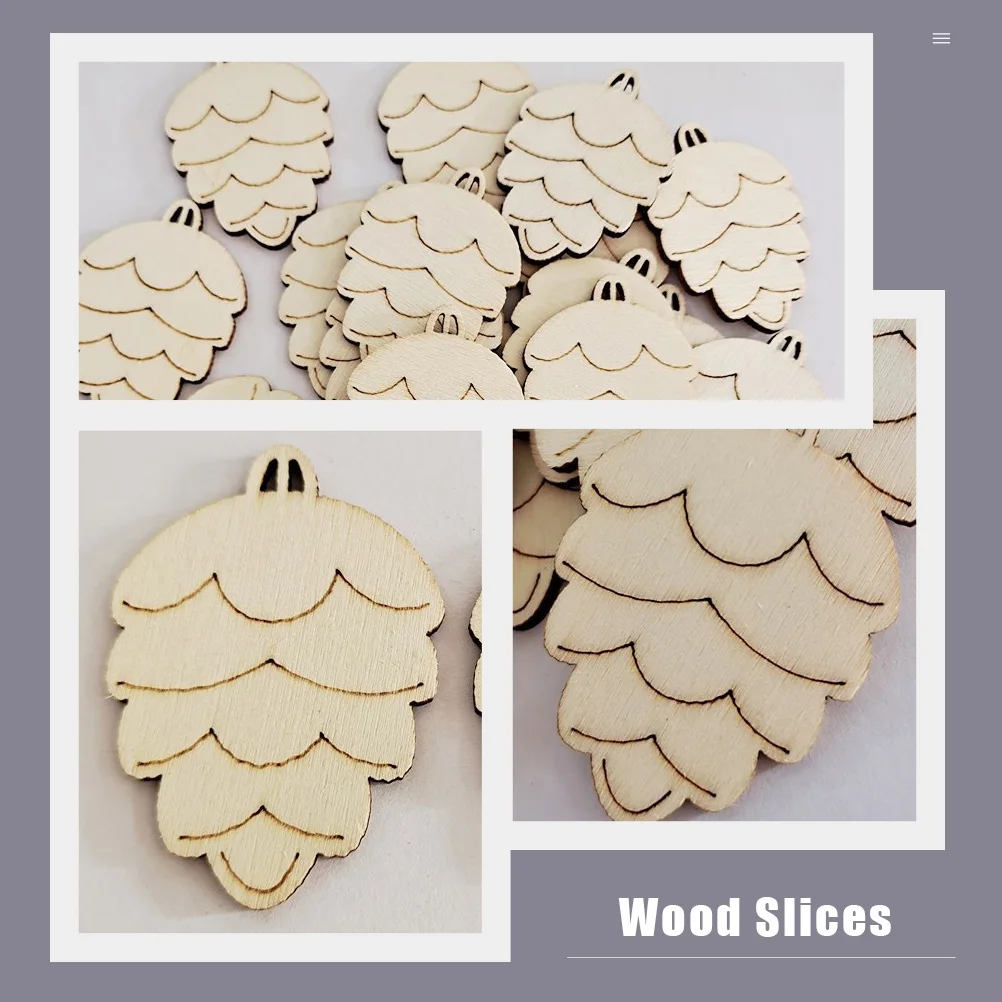 

100Pcs Pine Cone Wooden Pendant DIY Painting Drawing Ornaments Christmas Tree Decoration Xmas Wood Chips Graffiti