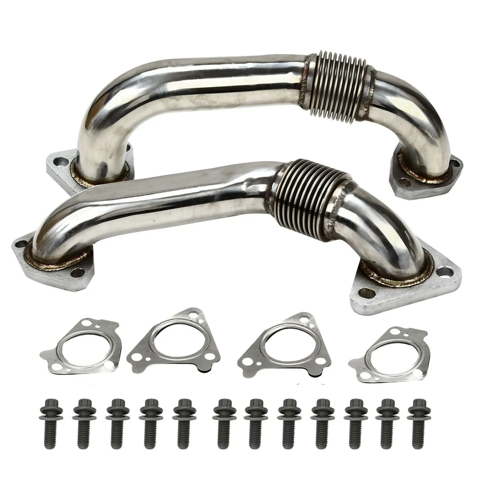 High Quality Heavy Duty Upgraded 304SS Up Pipes W/ Gaskets For 01-16 GMC Chevy 6.6L Duramax