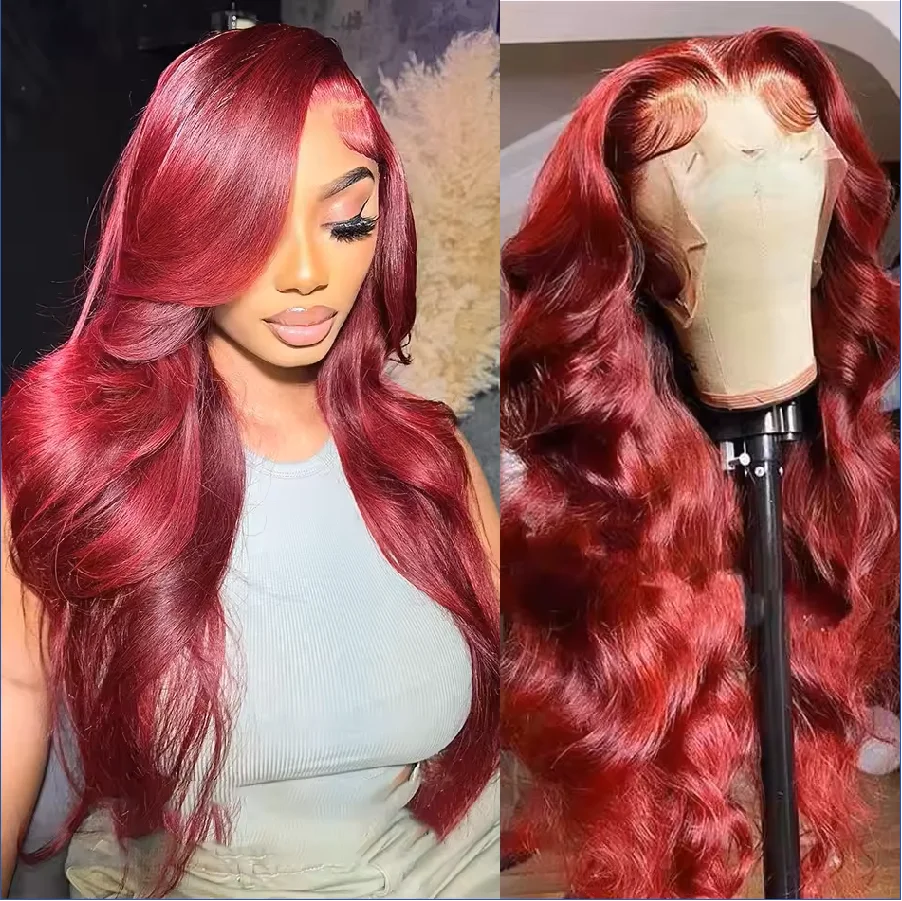 

99J Burgundy Straight Lace Front Human Hair Wigs 13x4 13x6 HD Transparent Full Lace Frontal Wig 200% Density Straight Hair Wigs