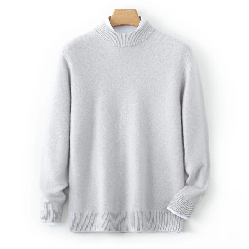 

Autumn and winter new 100% cashmere sweater men's half height thick knitted sweater loose base sweater warm inner layer