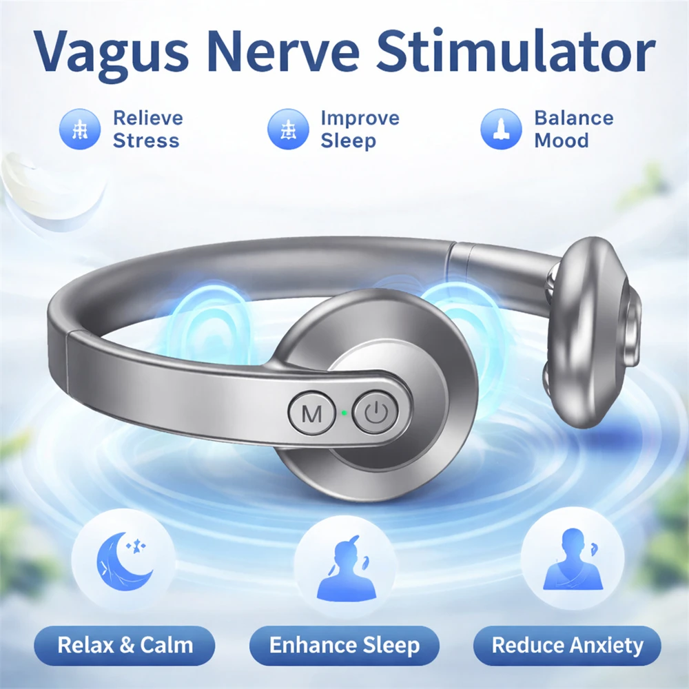 Smart tVNS Vagus Nerve Stimulator Wearable Neckband App Control Microcurrent Pulse Massager for Sleep Aid Stress Anxiety Relief