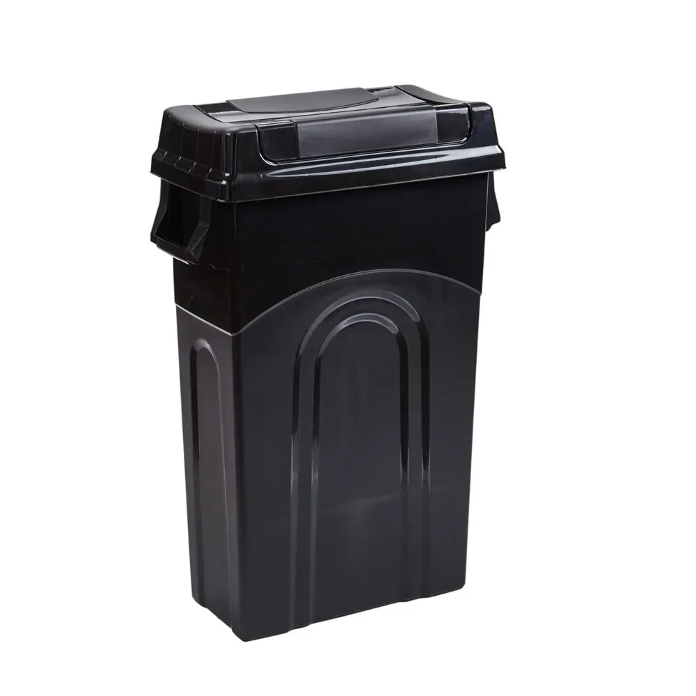 

23 Gallon, Space Saving Slim Profile and Easy Bag Removal, Handles for Easy Carrying, Indoor/Outdoor Use, Black, 1-Pack.
