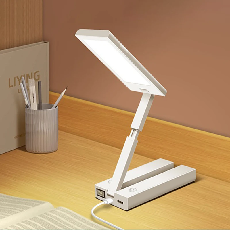 LED Desk Lamp 6000mAH Portable Foldable Lamp With Clock USB Charging Type Fold Energy Saving Rechargeable LED Reading Light