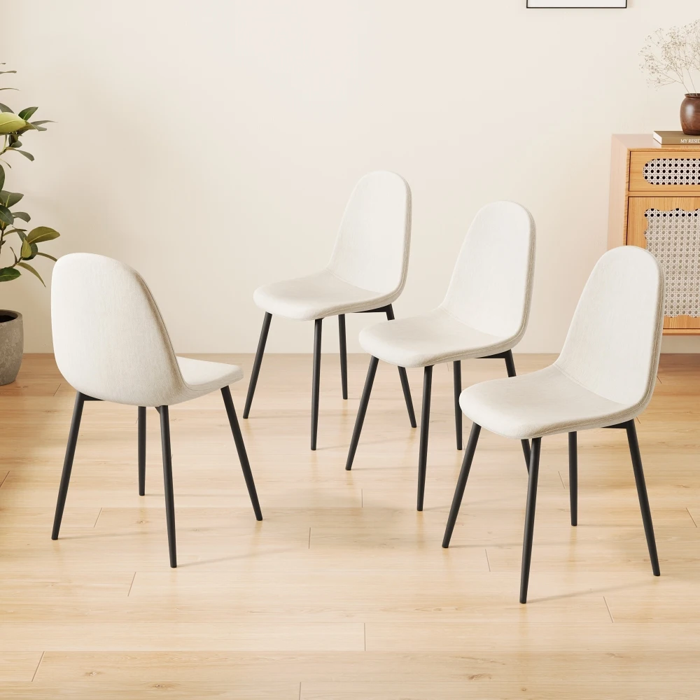 

Dining chair set 4 seat modern kitchen dining chairs, linen cushion seats and sturdy black metal legs design (beige)