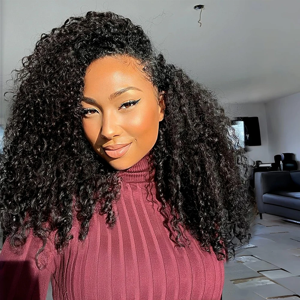22 Zoll Afro-Locken Halbperücke aus Echthaar, 200% Dichte, sofort tragbar, für schwarze Frauen, Afro-Lockenperücke, nahtlose Flip-Perücke