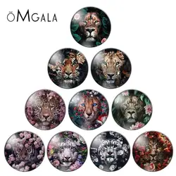 OMGALA 꽃 사자 호랑이 표범 무늬 10 개 12mm/18mm/20mm/25mm, 라운드 사진 유리 카보 숑 데모 플랫 백 메이킹 결과 10 장