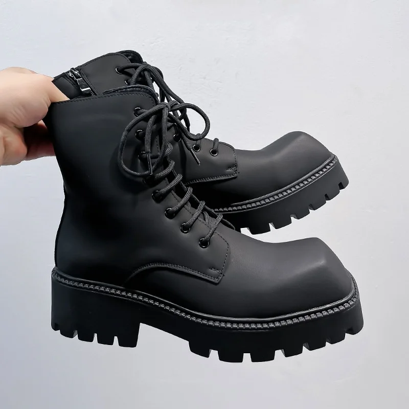 

Мужские модные оригинальные кожаные ботинки, брендовые дизайнерские туфли с квадратным носком, ботинки на платформе для ночного клуба, красивые высокие мотоциклетные ботинки