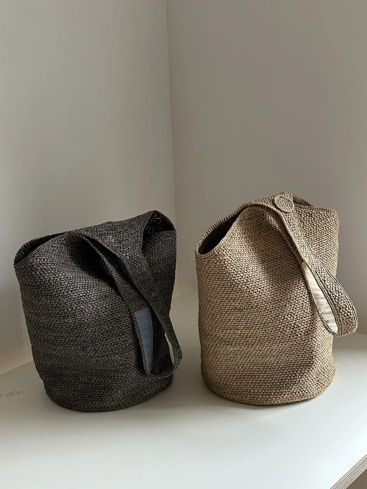 

Handwoven Large Capaci Buet Bag n Sle Single oulder Bag Vaion Relaxing Feeling Rfia Hook Needle Bag