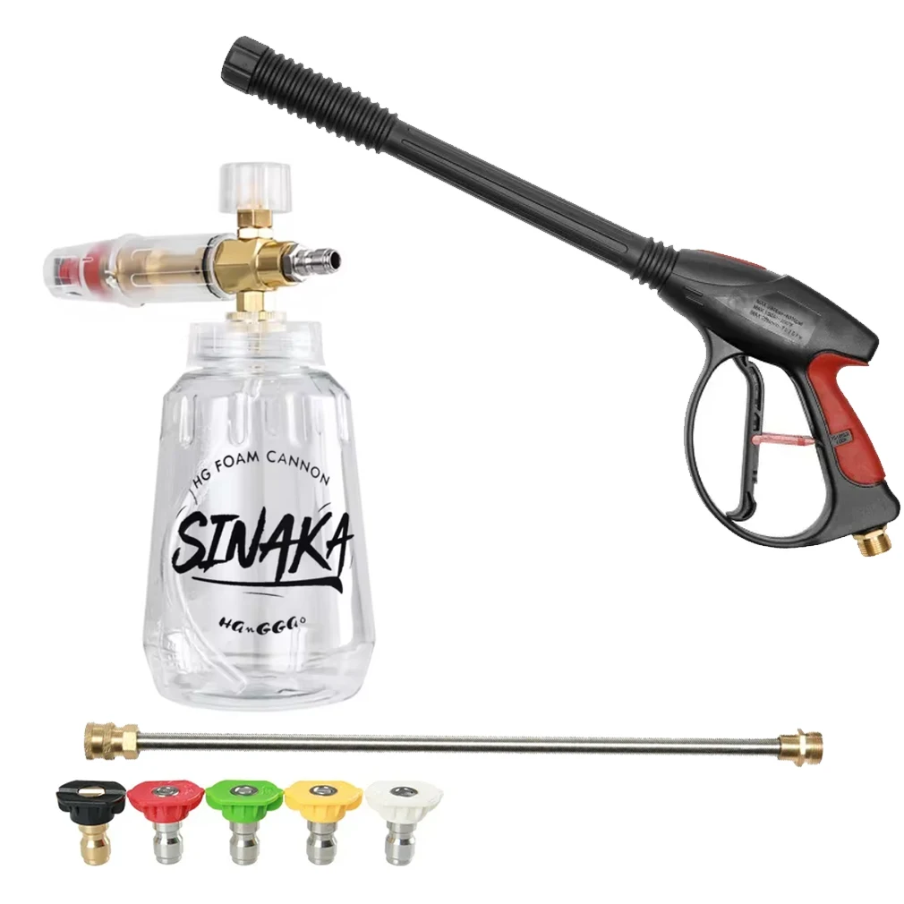 

4000 PSI Spray Gun Car High Pressure Washer Gun with 19'' Extension Wand 5 Quick Connect Nozzles with High Pressure Foam Kettle