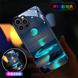 2025 Beach Starry Sky Smart LED Light Glow Tempered Glass Phone Case For iPhone Air 17 16 E 15 14 13 12 11 Pro Max Plus SE2020