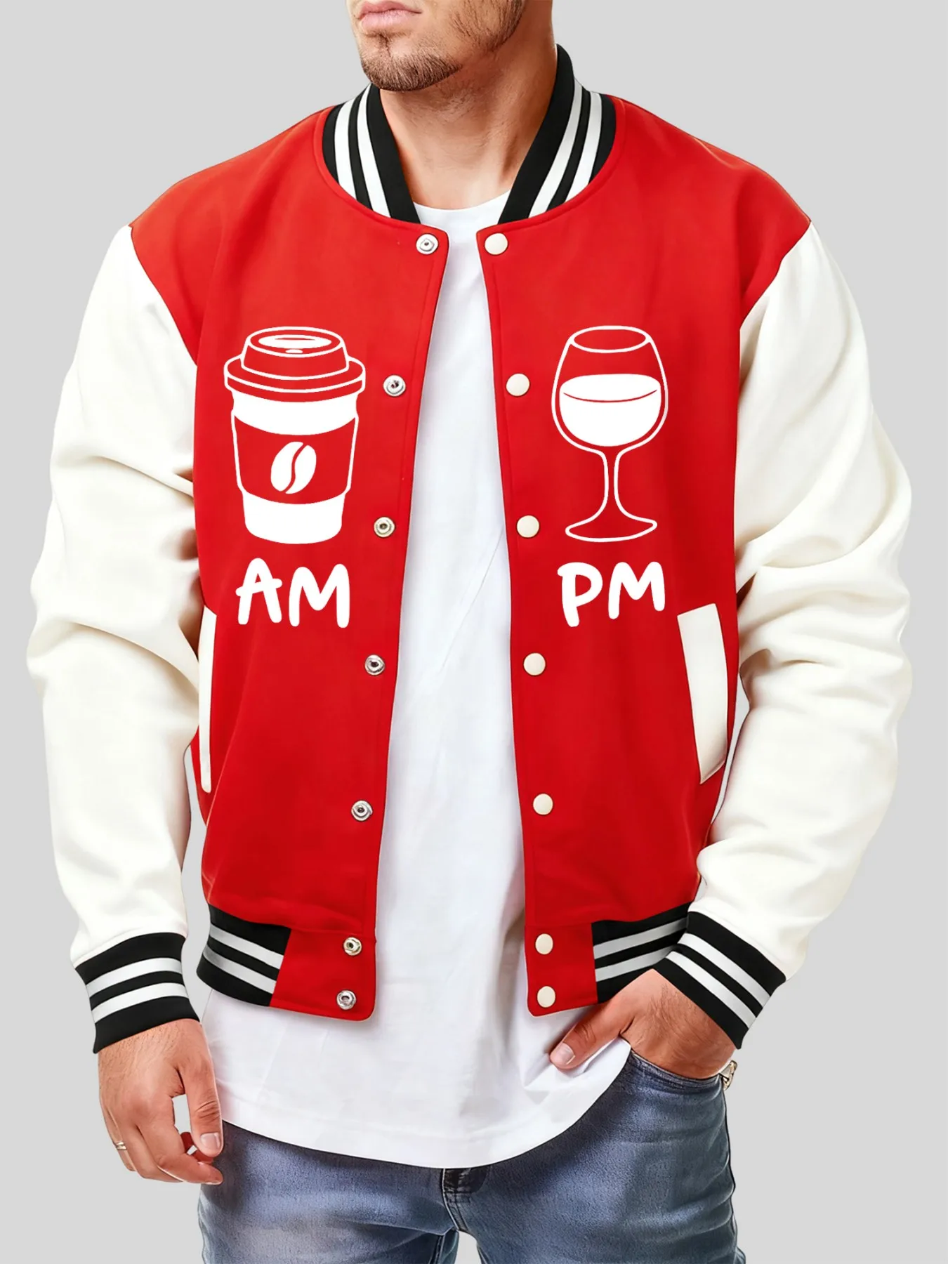 

Куртки с принтом утреннего кофе и послеобеденного вина, мужская мода, повседневный бейсбольный трикотаж, флисовая уличная одежда, свободная одежда в стиле хип-хоп