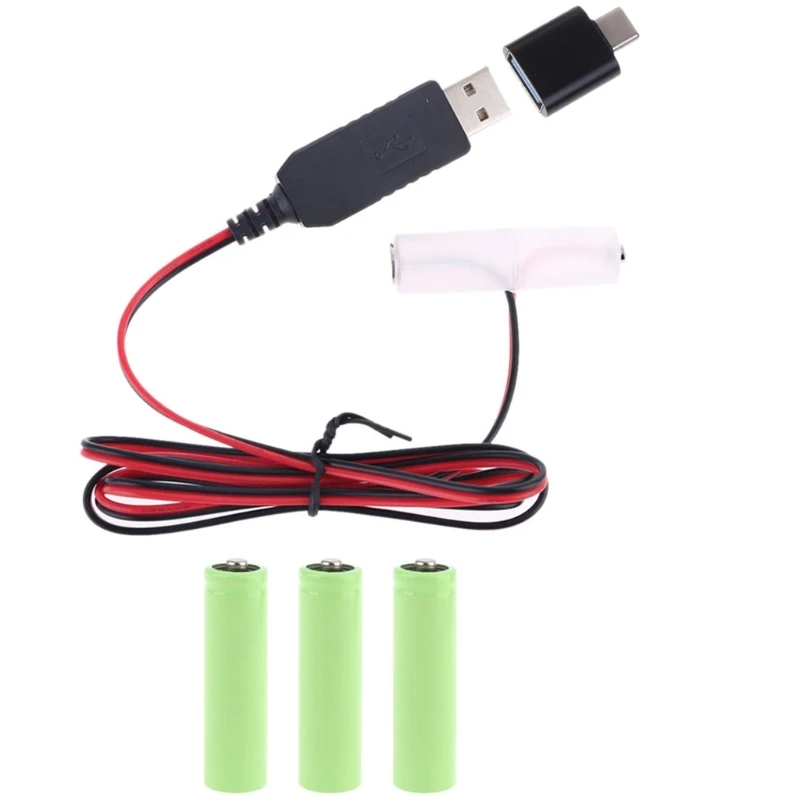 AA 더미 배터리 어댑터 분리형 USB 전원 공급 장치 케이블 코드 교체, LED 장난감 리모콘용 AA 배터리, 1-4 개