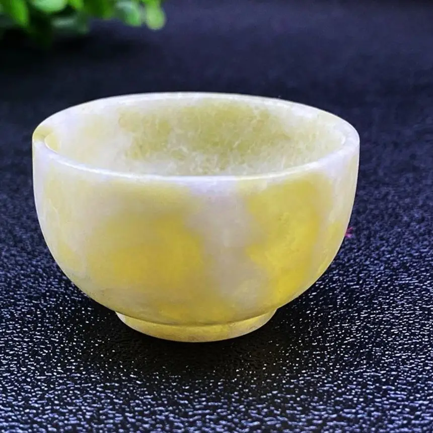 Natural Stone Greenh Yellow Jade Crystal Bowl Tableware Wine Set Minerals Spiritual Living Tea Cup Office Room Home Decoration