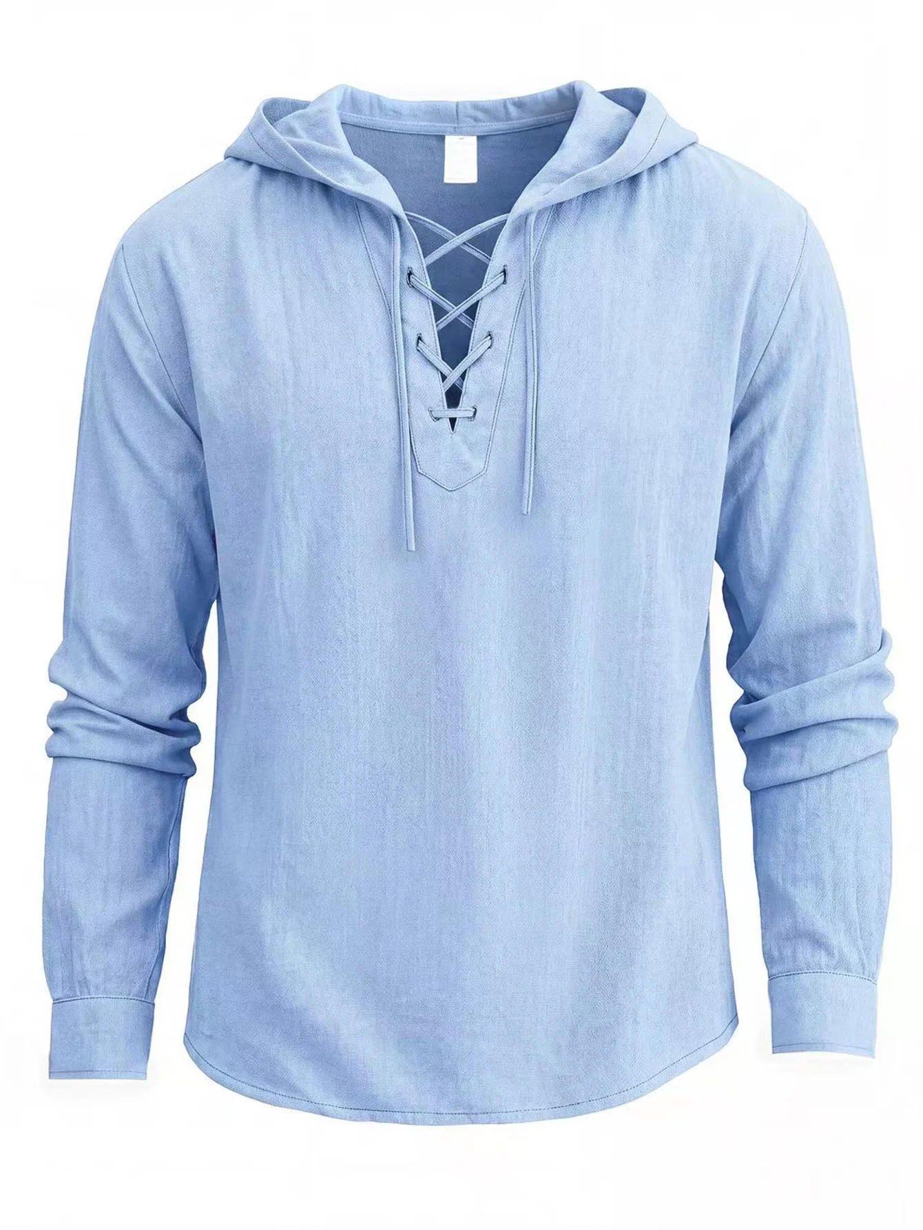 Mens New Long Sleeve Pirate Henley Collar Shirts Drawstring Cotton Linen Lace Up V Neck Shirts Hippie Beach Spring Summer Tops