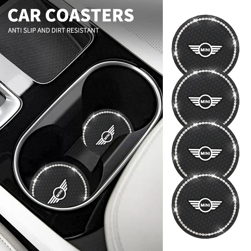 Posavasos para coche con diamantes, posavasos creativo con incrustaciones de diamantes, de goma suave de PVC, para BMW Mini Cooper R50 R53 R60 F55 F56 R56 R55