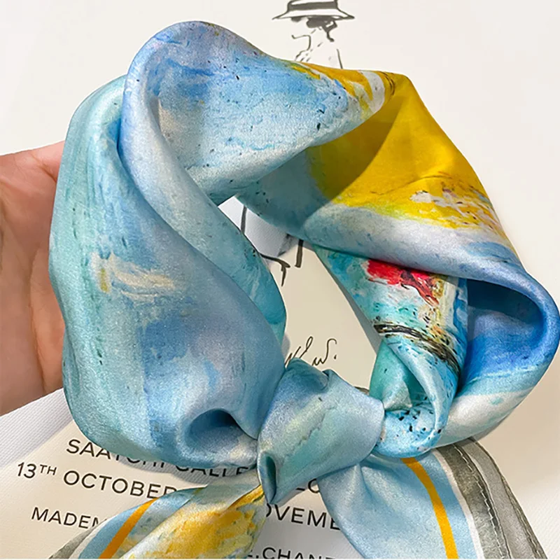 53cm Square Silk Scarf Women Nature Silk Satin Neck Kerchief Hairbands Lady Office Ties Girl Gift Bandana Foulard Small Scarves