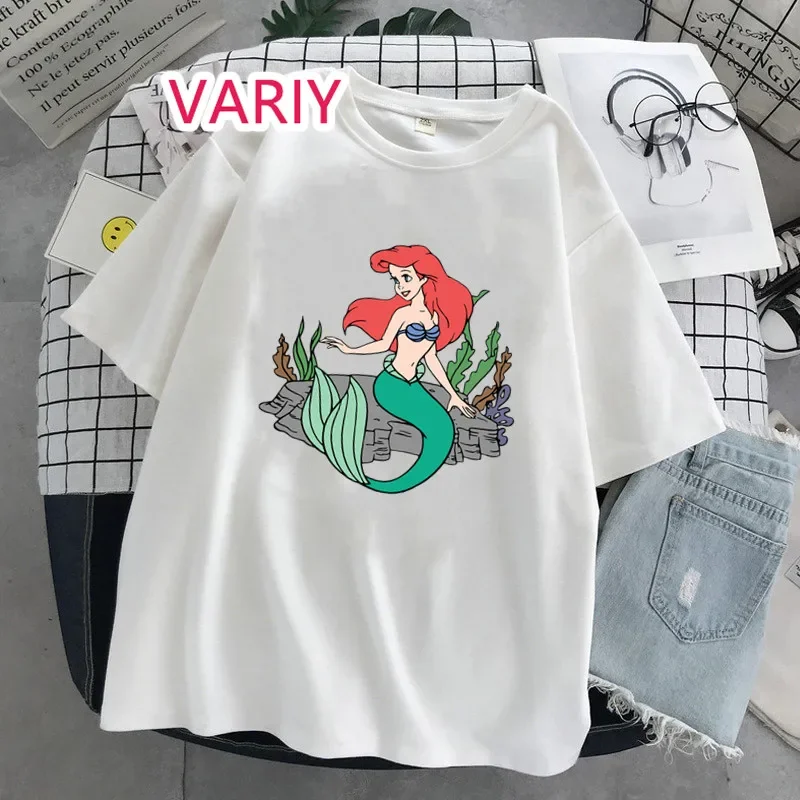 2024 Movie Princess Ariel Comic T Shirt Women Funny Leisure T-shirt The Little Mermaid Graphic Tshirt Female Shirt Dropshipping