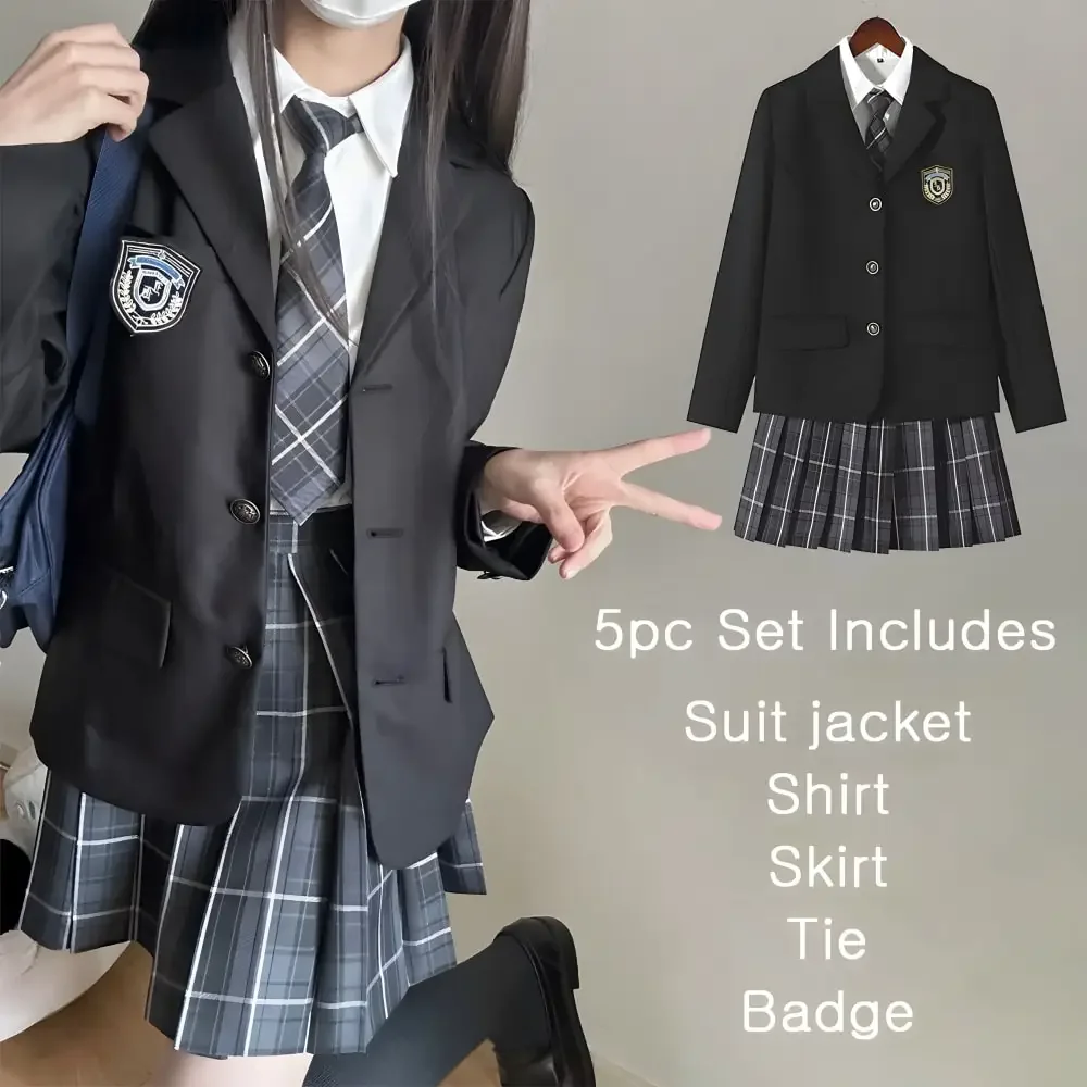 

Multicolor JK School Uniform Set Japanese Girls 5-pieces Graduation Photo Outfit with Sexy Pleated Skirt Cosplay Costumes Women