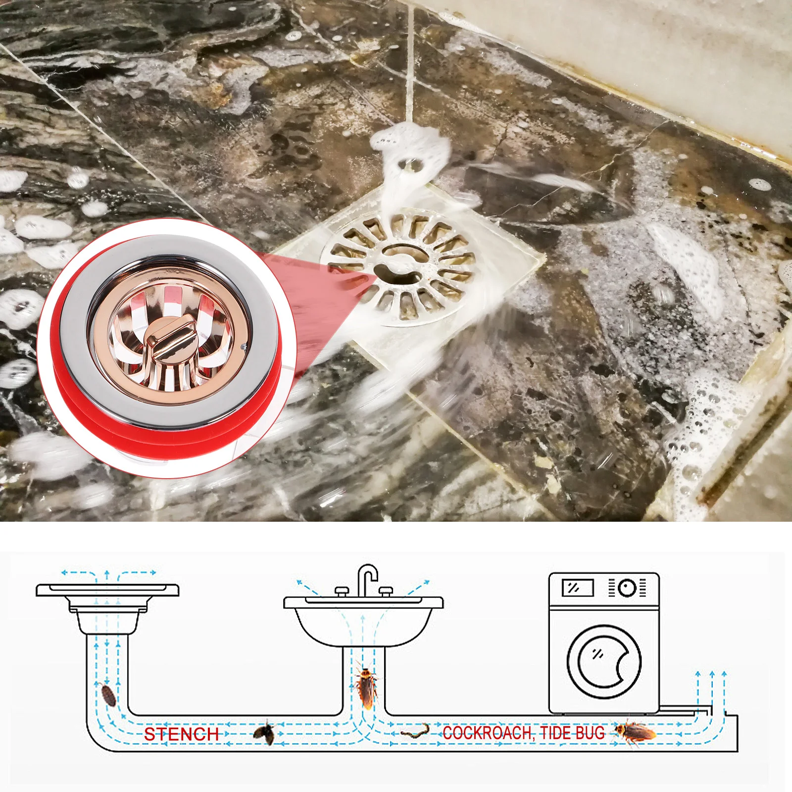 

Floor Drain Plug Material Rust Proof Fast Drainage Magnetic Design For Kitchen Bathroom Bathtub Shower Sink